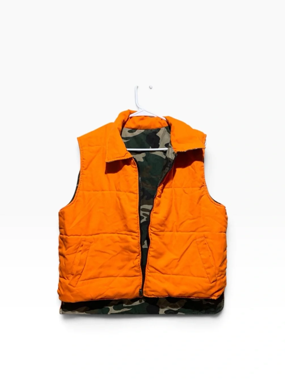 Men’s Reversible Cotton Camo Vest with Orange Lining Sz Large